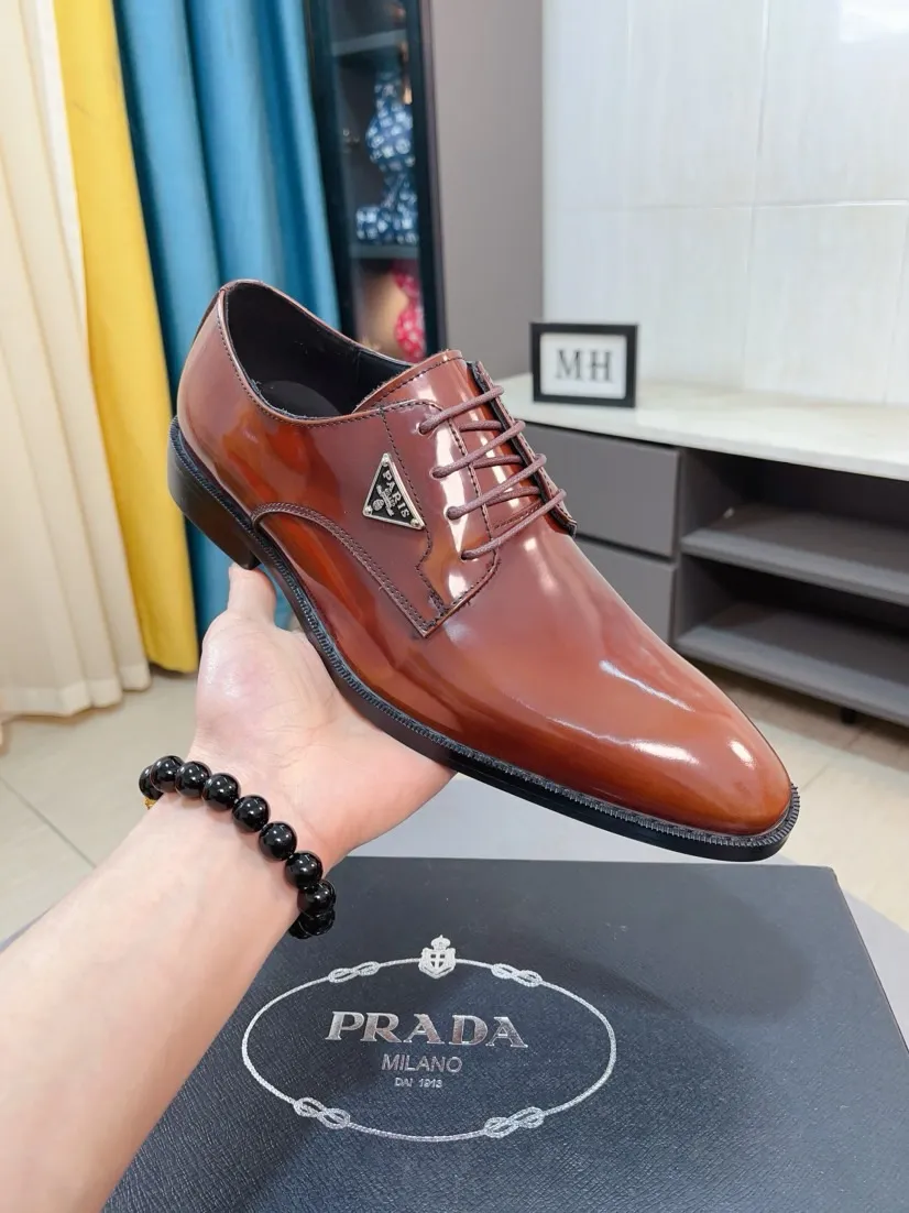 Men's shoes 💰560🌹🌹[Prada leather shoes] Top purchasing agency Original imported Italian custom-made cowhide leather surface, ➕Fully imported water-dyed breathable cowhide lining, original factory special molded sole, super comfortable, size: 38-44